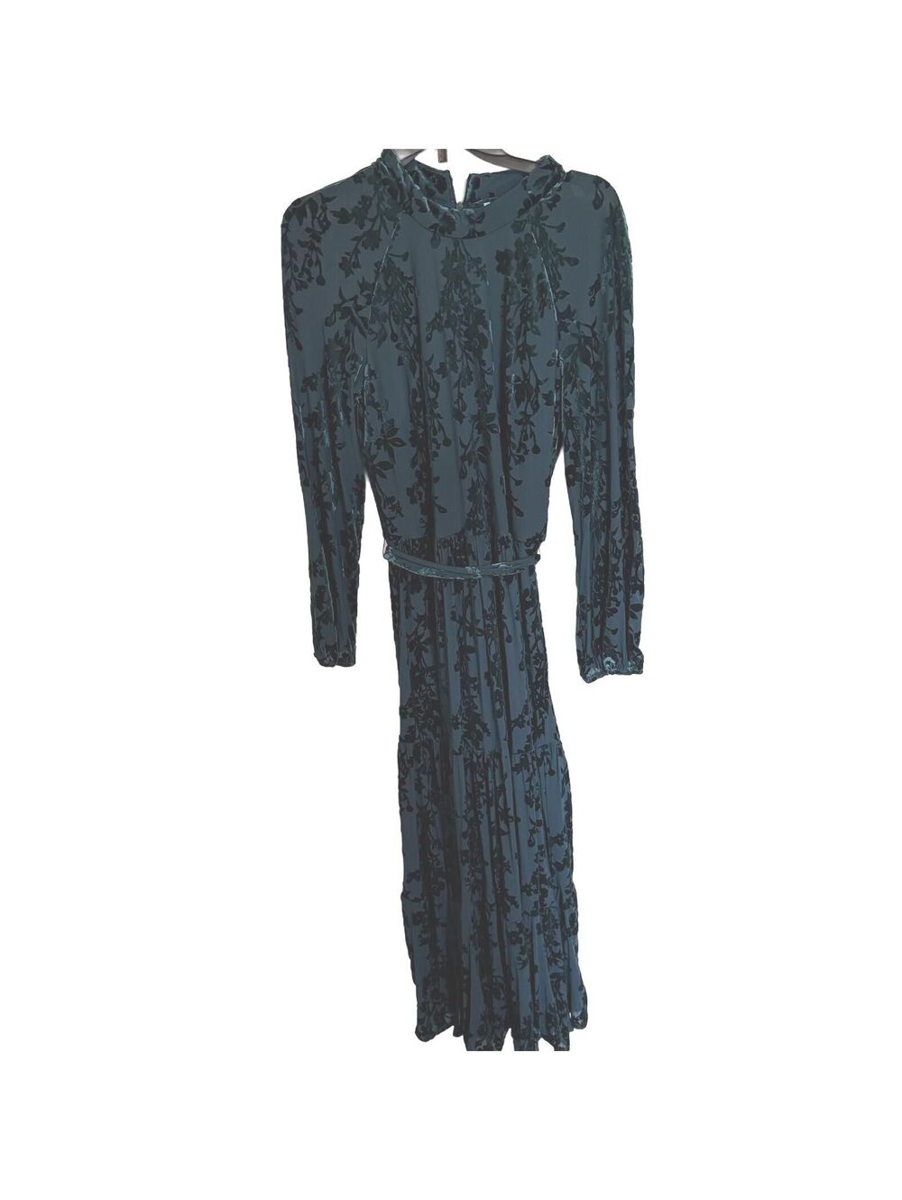 NWT Maison Tara Velvet Burnout Maxi Dress Women's 14 stretch Mock Neck Floral